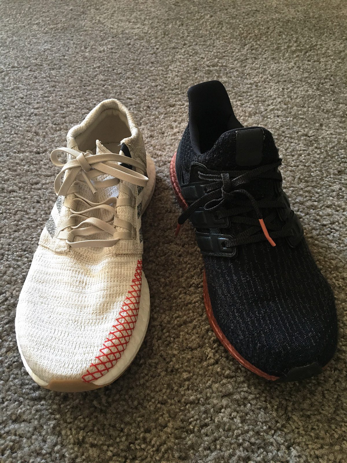 adidas front view of ultra boost and pure boost