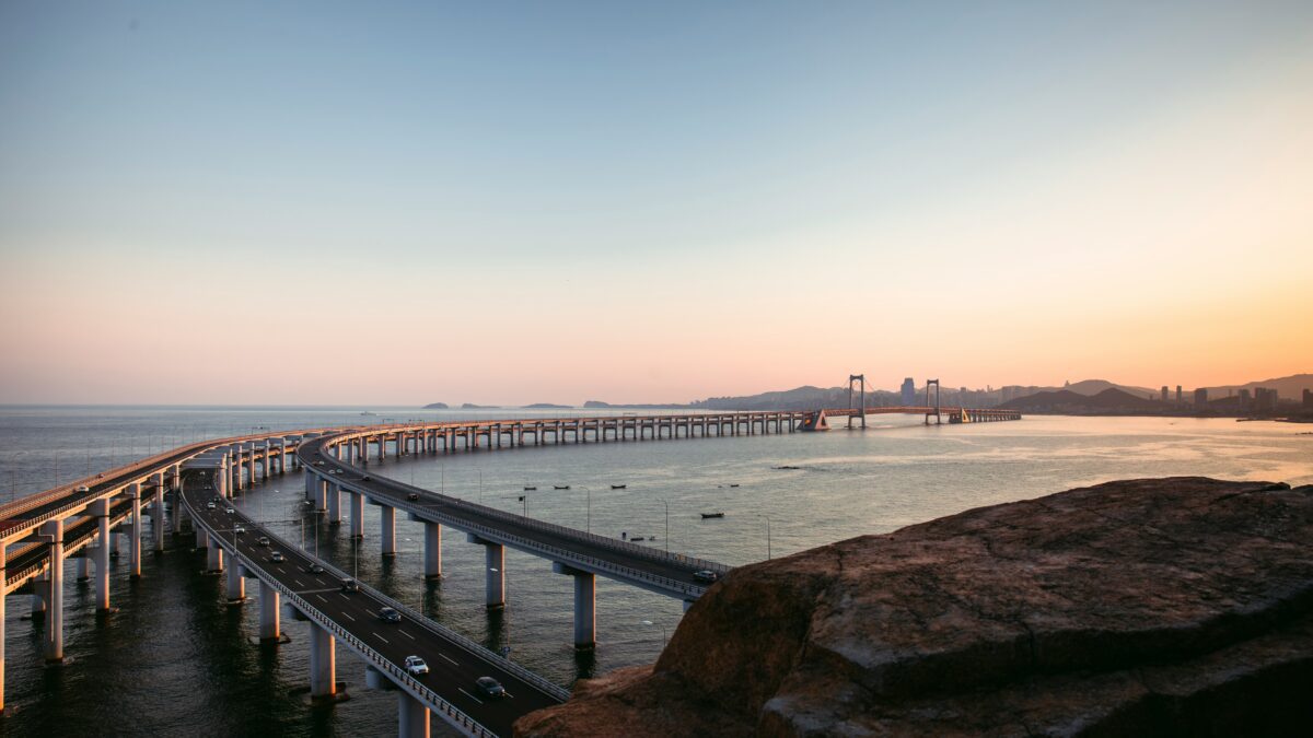 Xinghai Bridge in Dalian, Liaoning at sunset