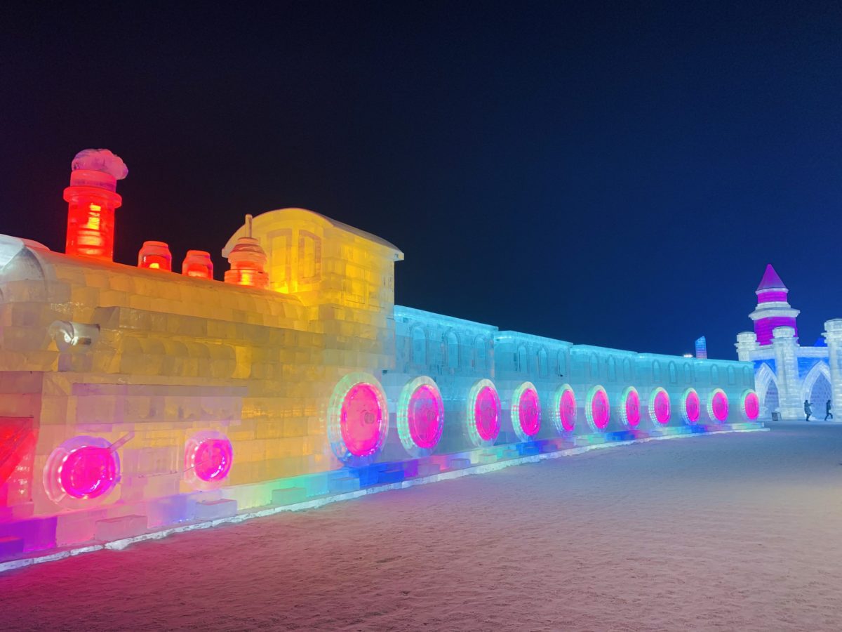 Weekend in Harbin, a train made out of ice at the ice festival in Harbin