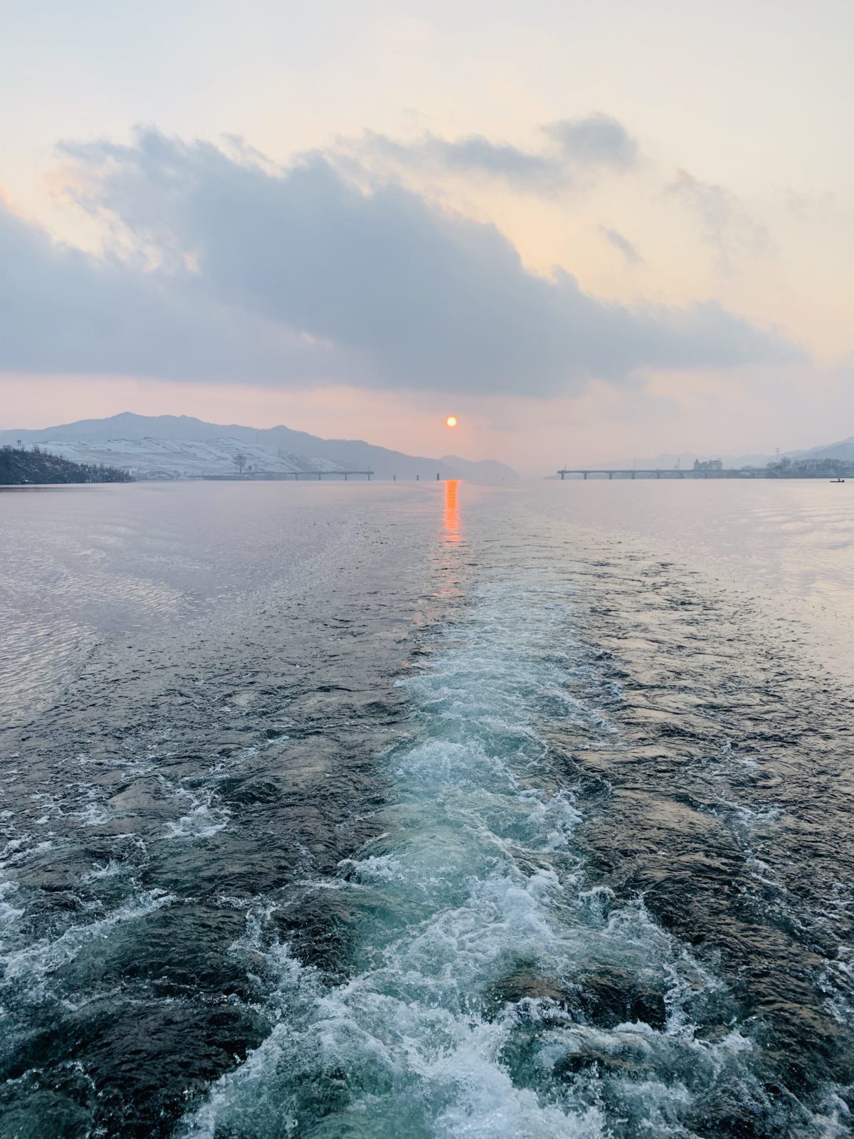 Sunset on Yalu River Dandong, Liaoning province in Northeast China