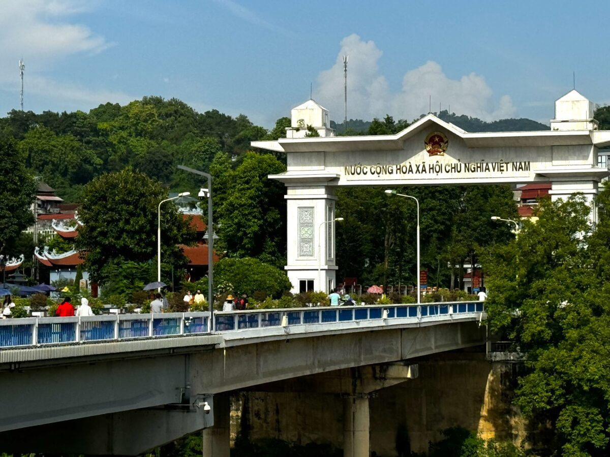 The China-Vietnam Bridge above the Naxi River which acts as a border between the two countries