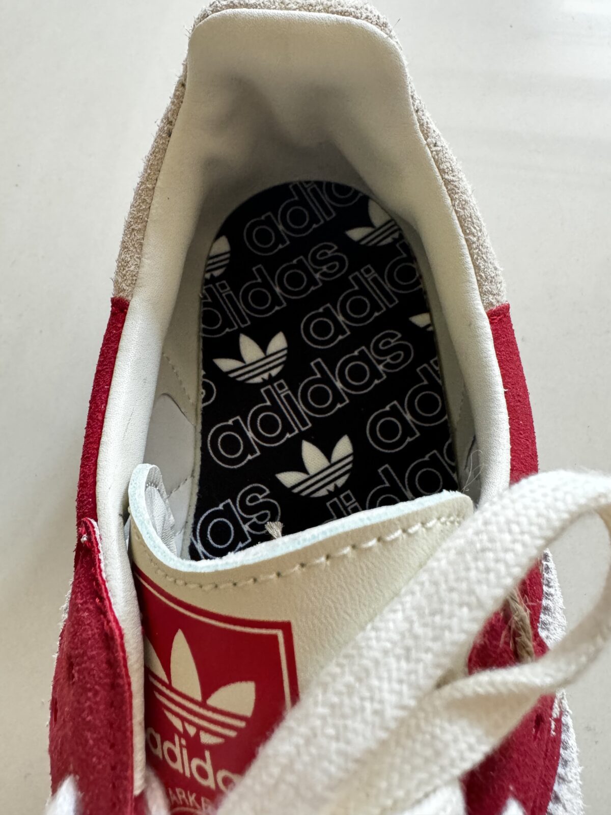 Black and white adidas logo insole of the Samba sneakers